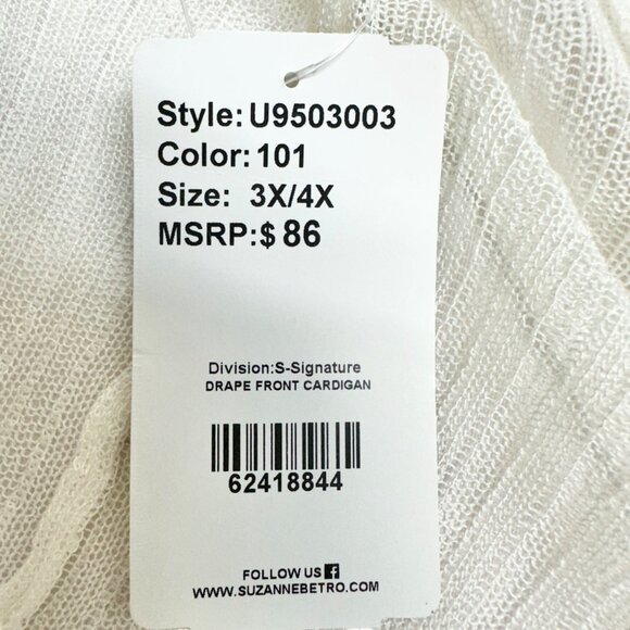 Suzanne Betro Drape Front Cardigan 3X/4X White Lightweight Knit Stretchable NWT - Picture 7 of 9